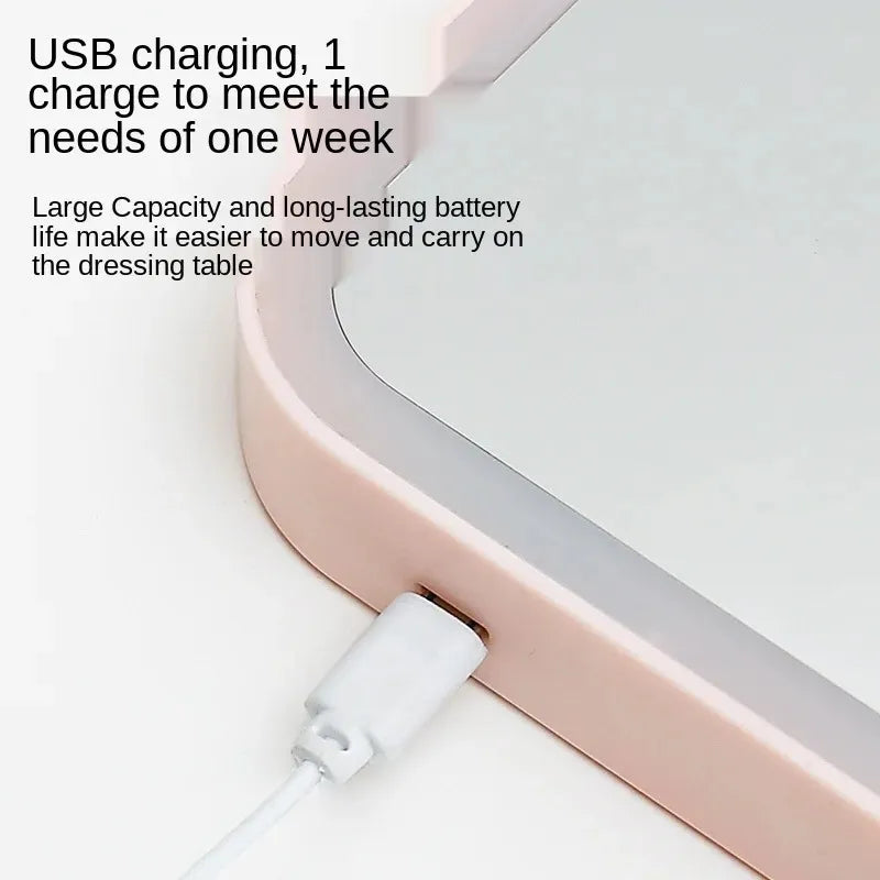 Portable Folding Lighted Makeup Mirror - Rechargeable LED, Tabletop Vanity Mirror,
