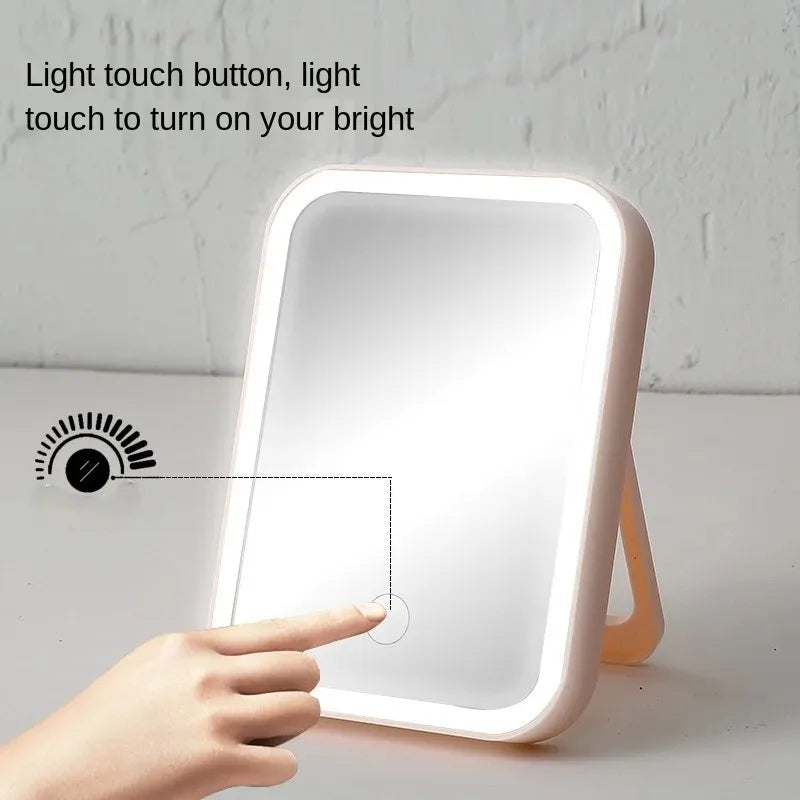Portable Folding Lighted Makeup Mirror - Rechargeable LED, Tabletop Vanity Mirror,
